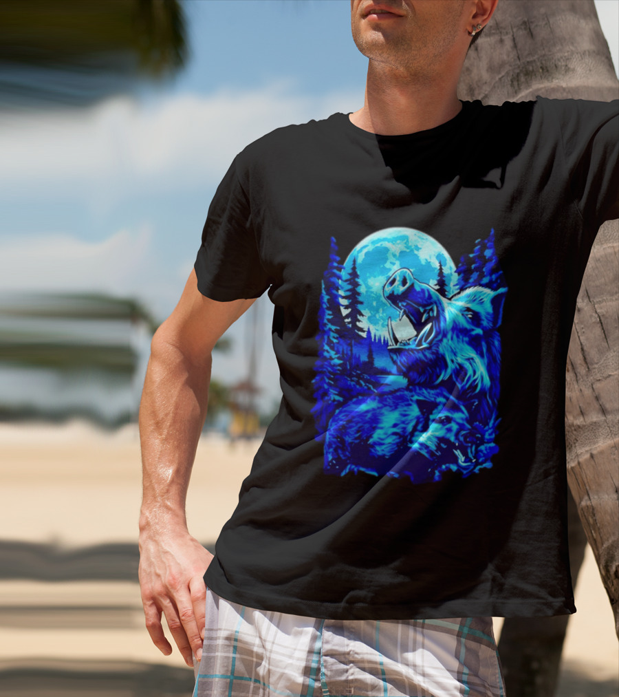 Wild Boar Forest Moonlight Wildlife Night Nature T-Shirt