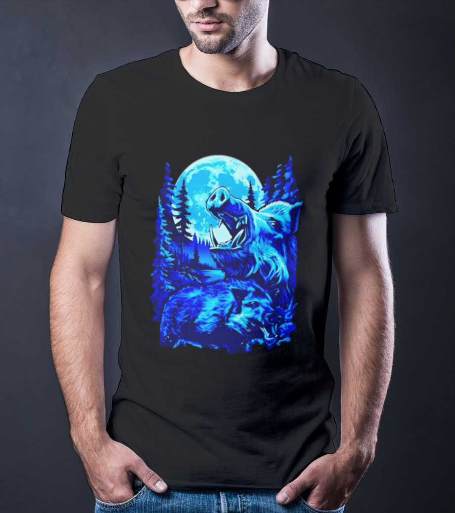 Wild Boar Forest Moonlight Wildlife Night Nature T-Shirt