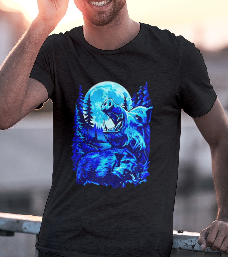Wild Boar Forest Moonlight Wildlife Night Nature T-Shirt