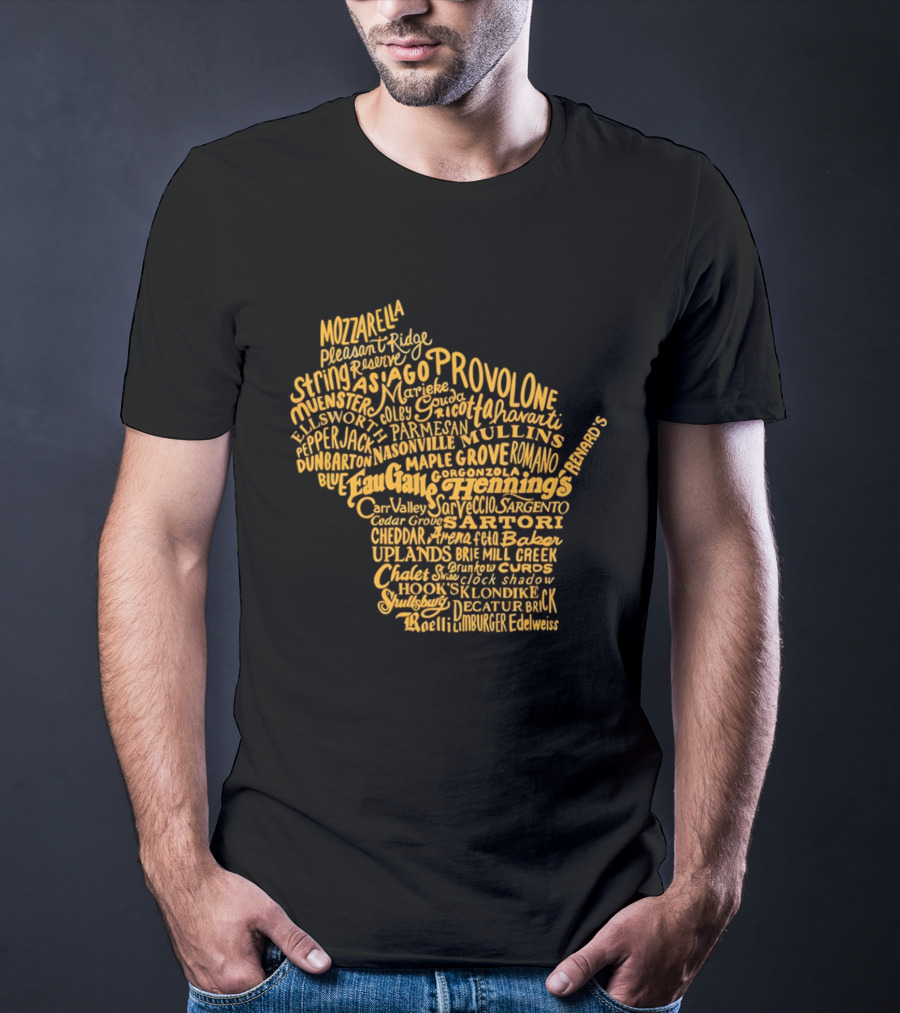 Wisconsin Cheese Map Eau Galle Cheddar Provolone Mozzarella Gouda Asiago Parmigiano Ullands T-Shirt