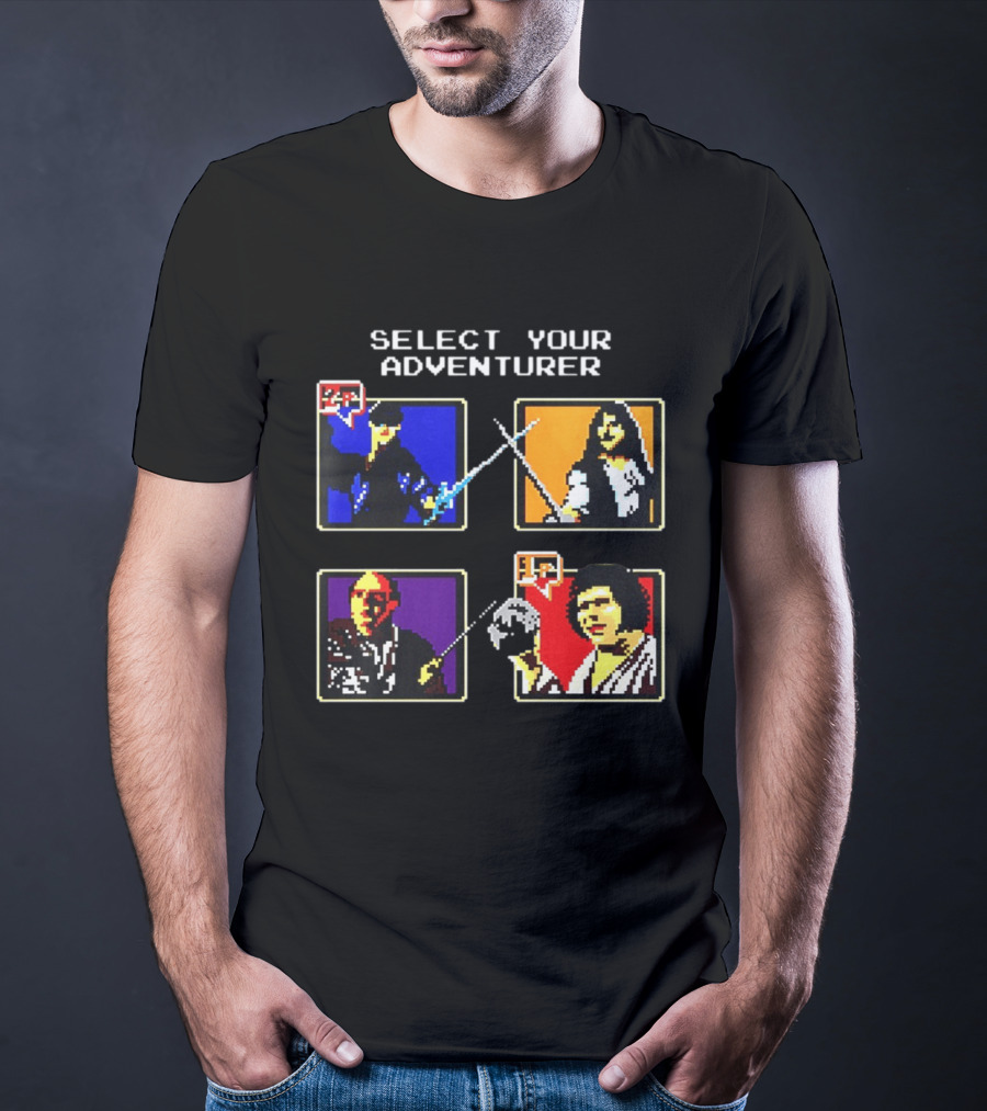 Select Your Adventurer 2p 1p 8 Bit Pixel Characters T-Shirt