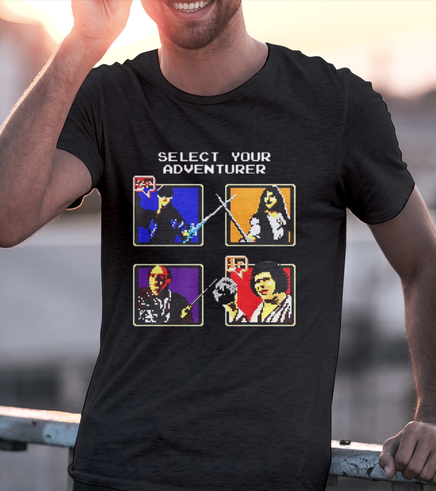Select Your Adventurer 2p 1p 8 Bit Pixel Characters T-Shirt