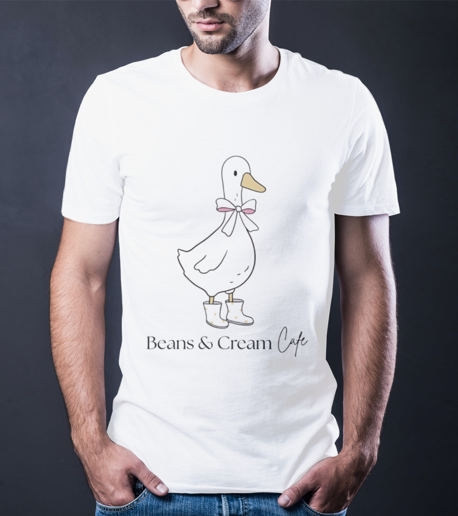 Beans & Cream Cafe Duck With Bow And Polka Dot Boots T-Shirt