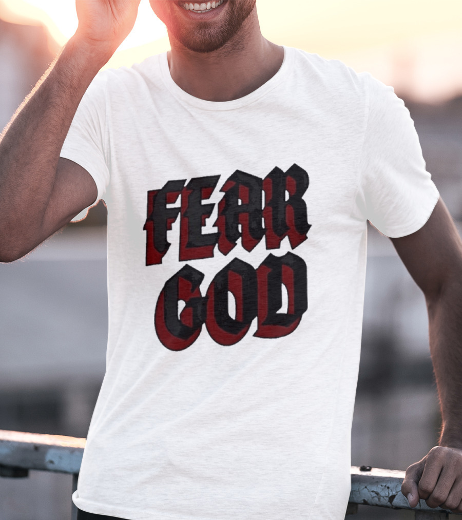 Fear God Script Faith Minimalist Religious Gothic Lettering T-Shirt
