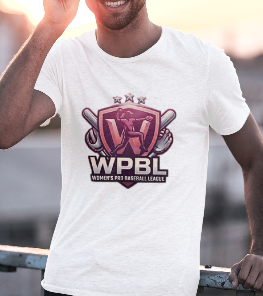 WPBL Women's Pro Baseball League Baseball Emblem With Stars And Bats T-Shirt