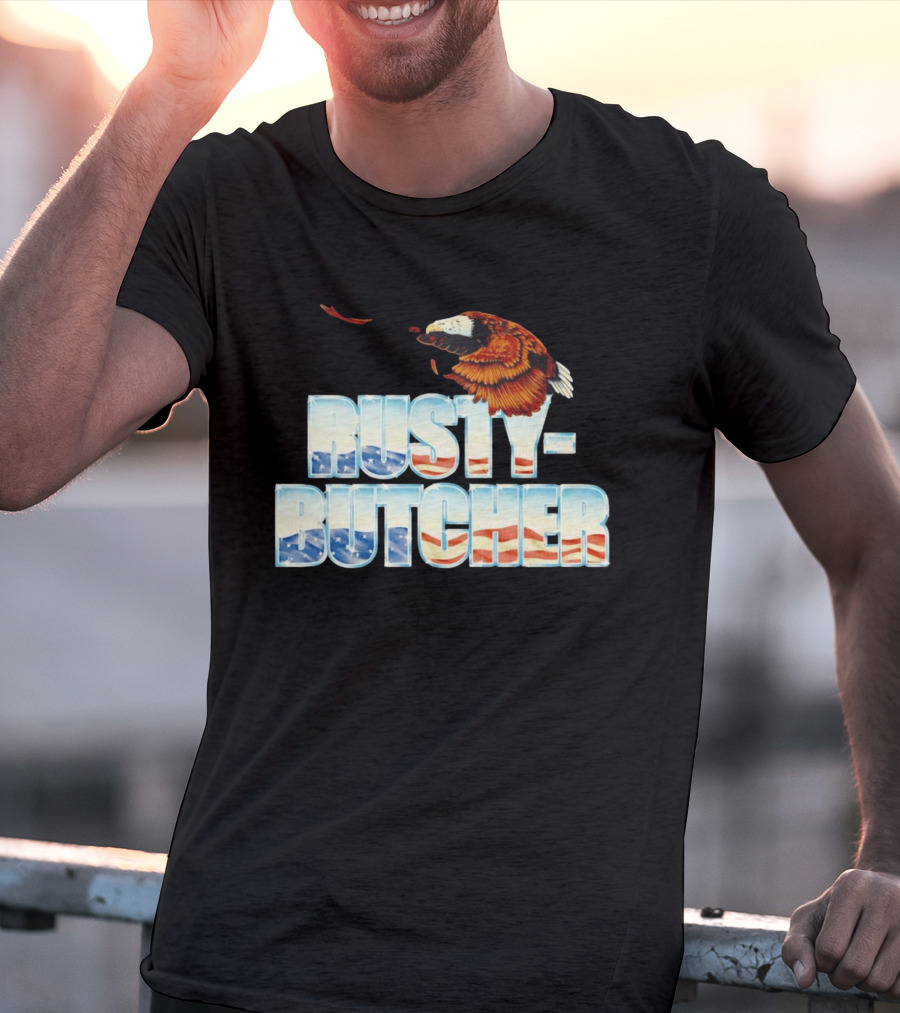 Rusty Butcher American Eagle With Patriotic Stars And Stripes T-Shirt