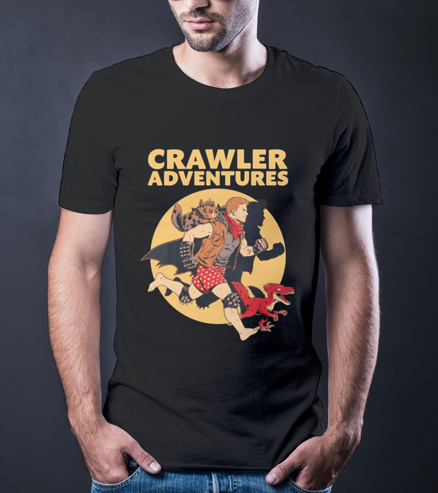 Crawler Adventures Running Man Cat Companion And Raptor T-Shirt