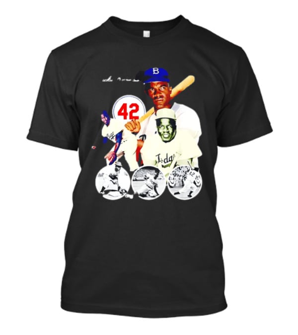 Jackie Robinson Dodgers 42 Baseball Legend Iconic Player Collage T-Shirt