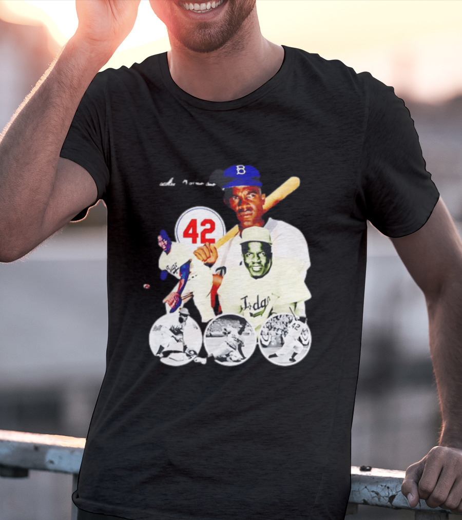 Jackie Robinson Dodgers 42 Baseball Legend Iconic Player Collage T-Shirt