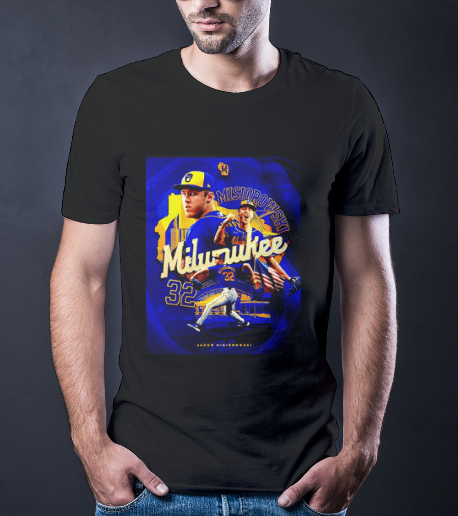 Jacob Misiorowski Milwaukee Brewers Number 32 Baseball Pitcher Milwaukee Skyline T-Shirt