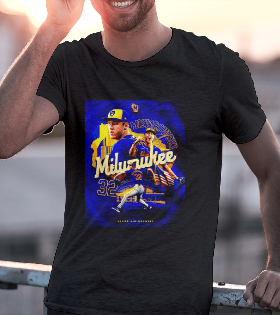 Jacob Misiorowski Milwaukee Brewers Number 32 Baseball Pitcher Milwaukee Skyline T-Shirt