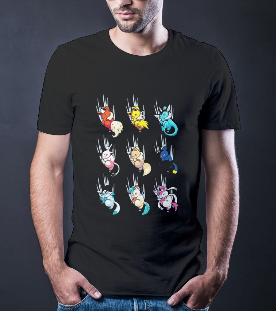 Eevee Eeveelution Team Falling Down Pikachu Evolution T-Shirt