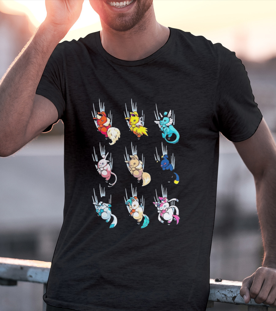 Eevee Eeveelution Team Falling Down Pikachu Evolution T-Shirt
