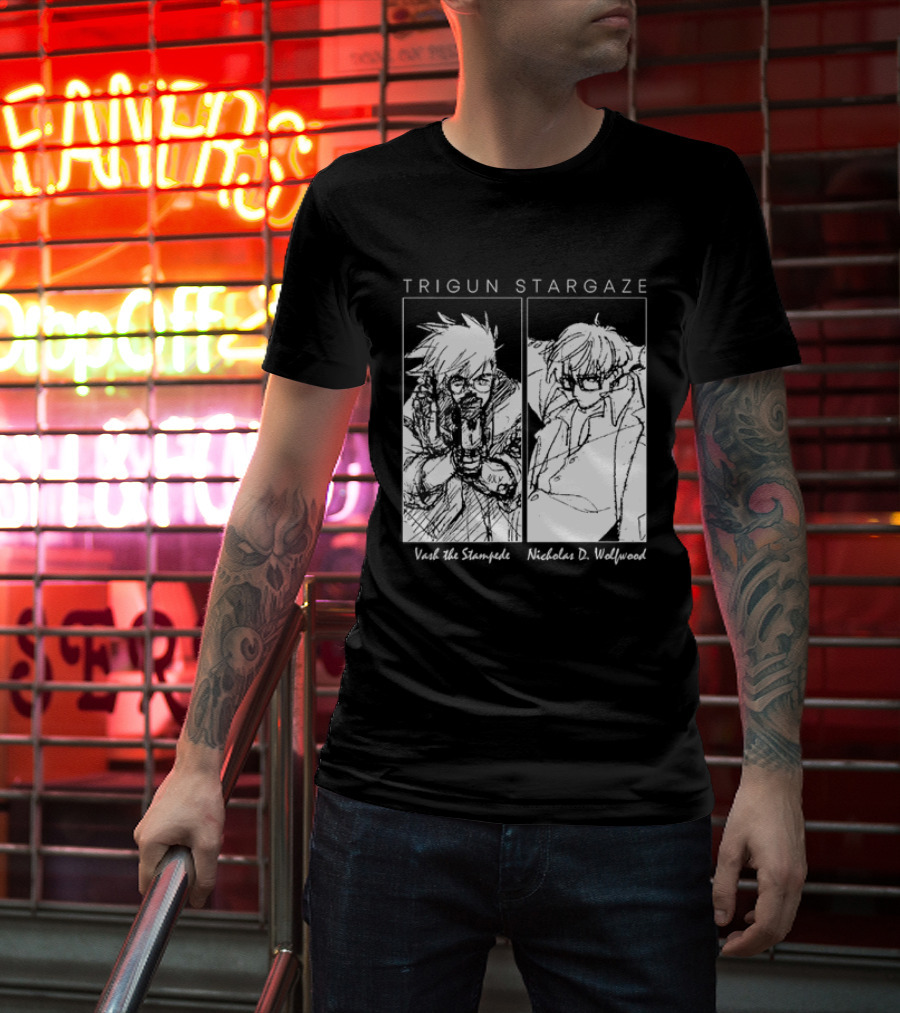 Trigun Stargaze Vash The Stampede Nicholas D. Wolfwood Manga T-Shirt