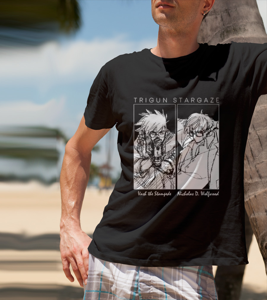 Trigun Stargaze Vash The Stampede Nicholas D. Wolfwood Manga T-Shirt