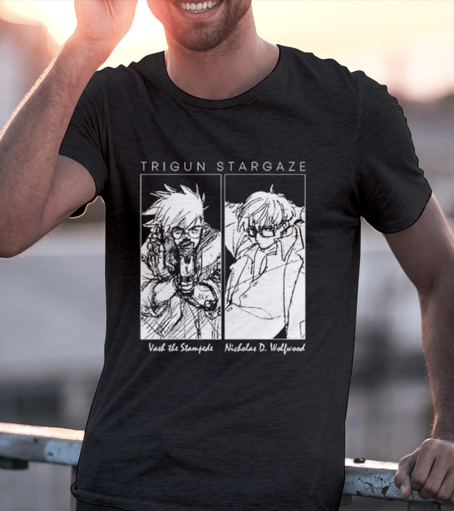 Trigun Stargaze Vash The Stampede Nicholas D. Wolfwood Manga T-Shirt