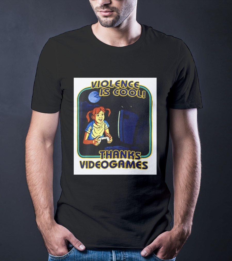 Violence Is Cool Thanks Videogames Retro Gamer Girl Controller Moon T-Shirt