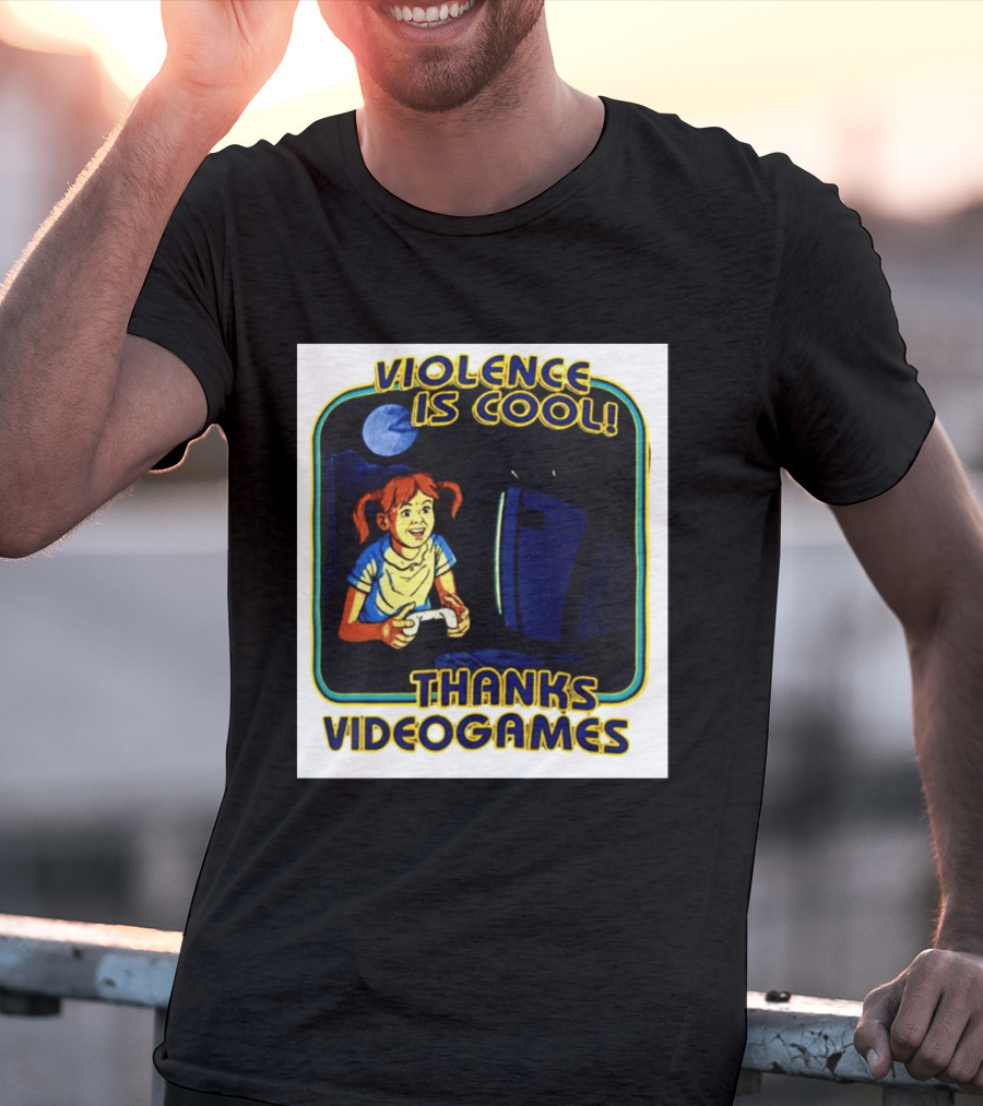 Violence Is Cool Thanks Videogames Retro Gamer Girl Controller Moon T-Shirt