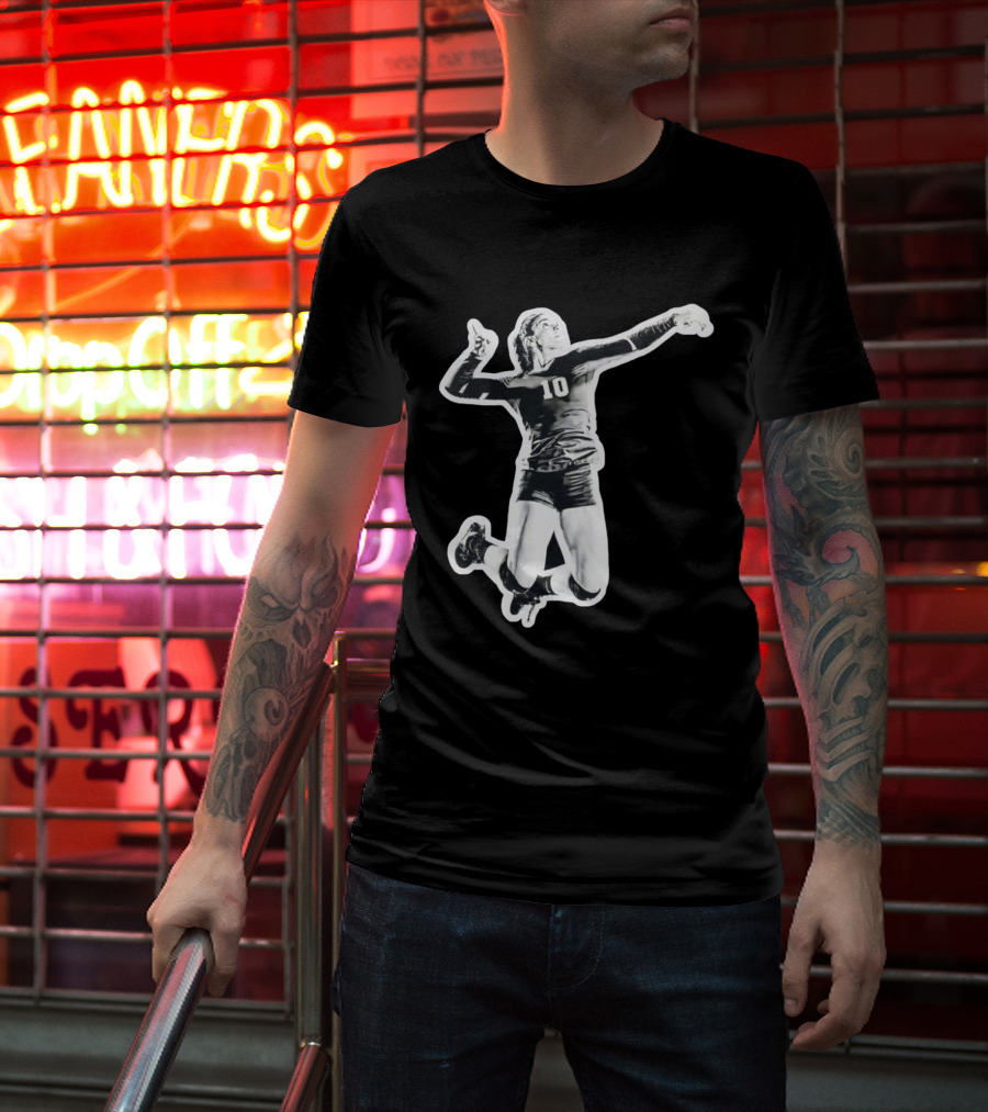 Volleyball Number 10 Athlete In Mid Air Motion T-Shirt