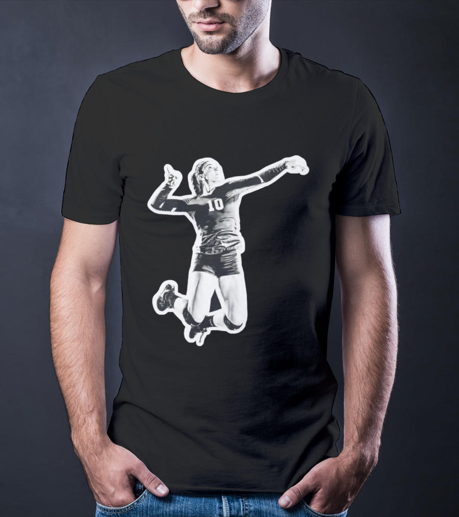 Volleyball Number 10 Athlete In Mid Air Motion T-Shirt