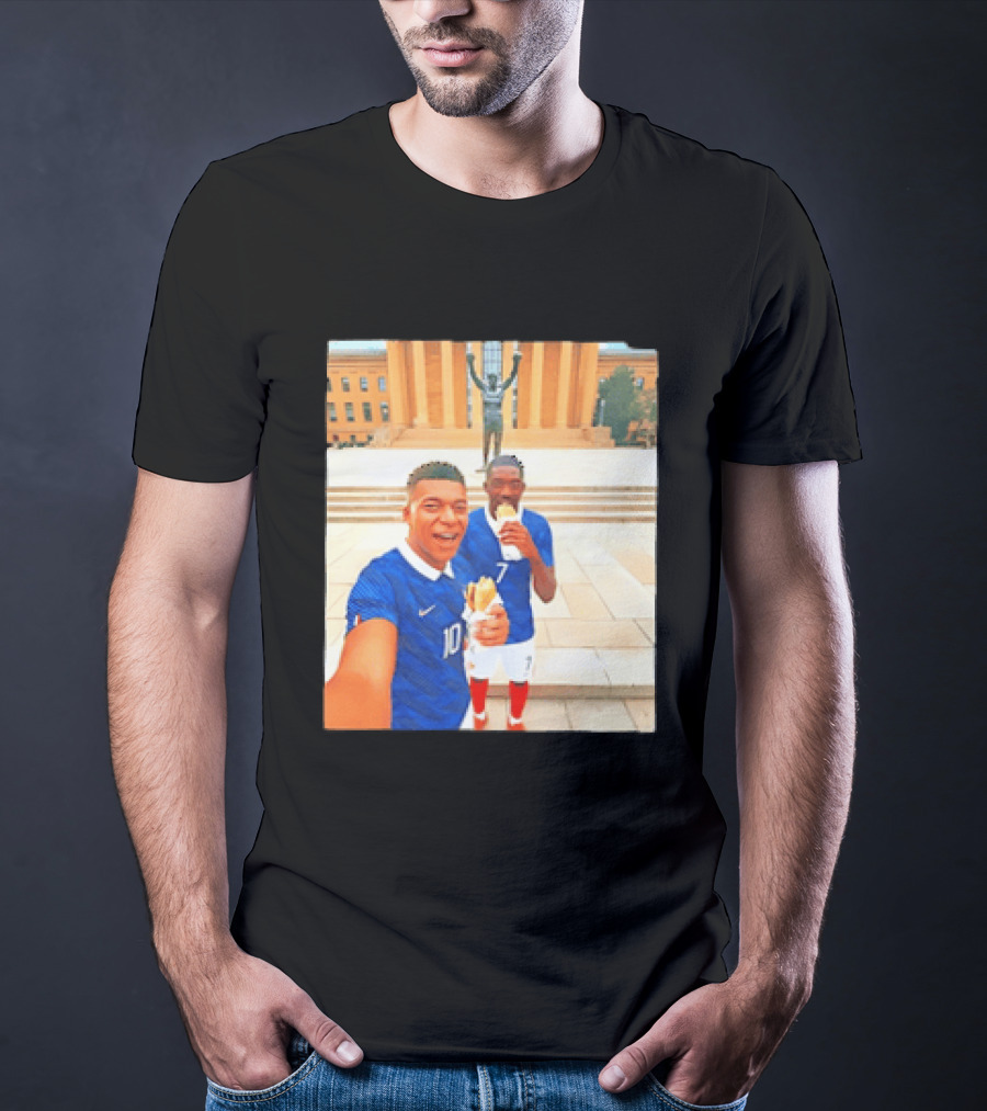 Ousmane Dembele Kylian Mbappe Philadelphia Museum Iconic Pose T-Shirt