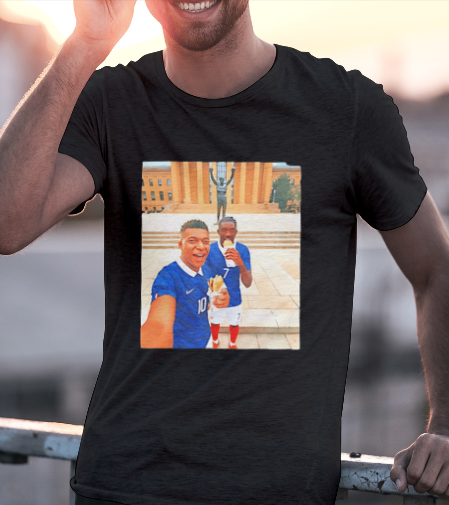 Ousmane Dembele Kylian Mbappe Philadelphia Museum Iconic Pose T-Shirt