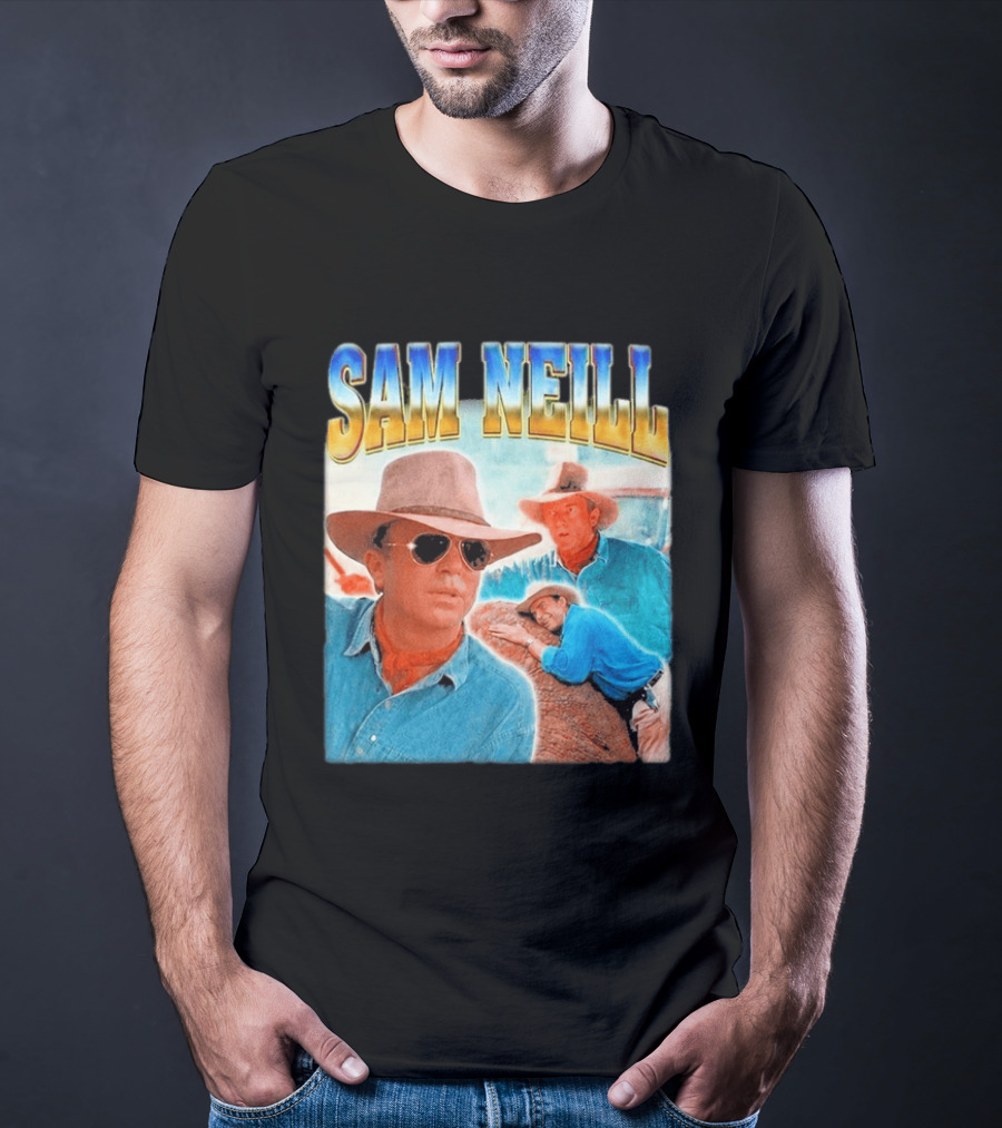 Sam Neill Cowboy Style Hat Sunglasses Denim Vintage Trendy 2026 T-Shirt