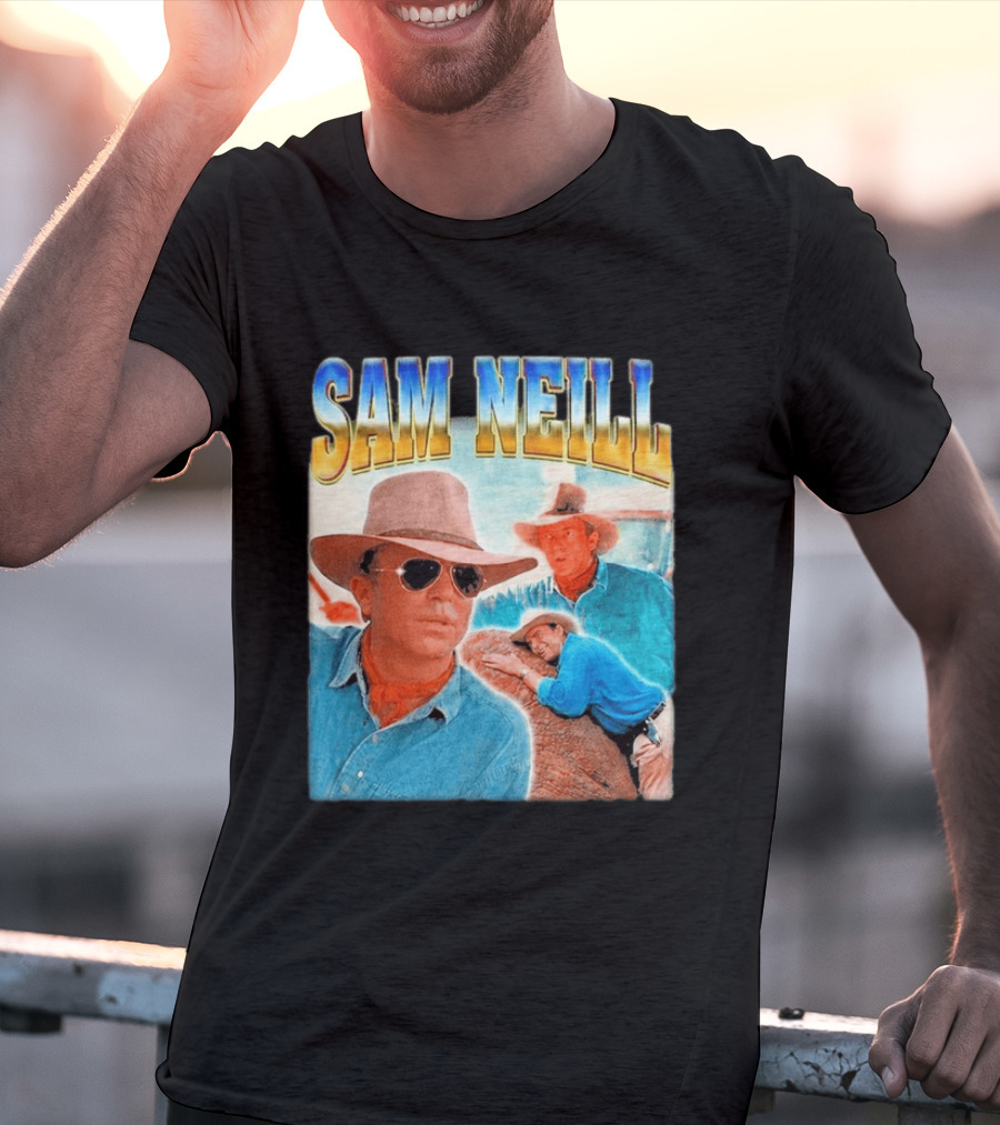 Sam Neill Cowboy Style Hat Sunglasses Denim Vintage Trendy 2026 T-Shirt