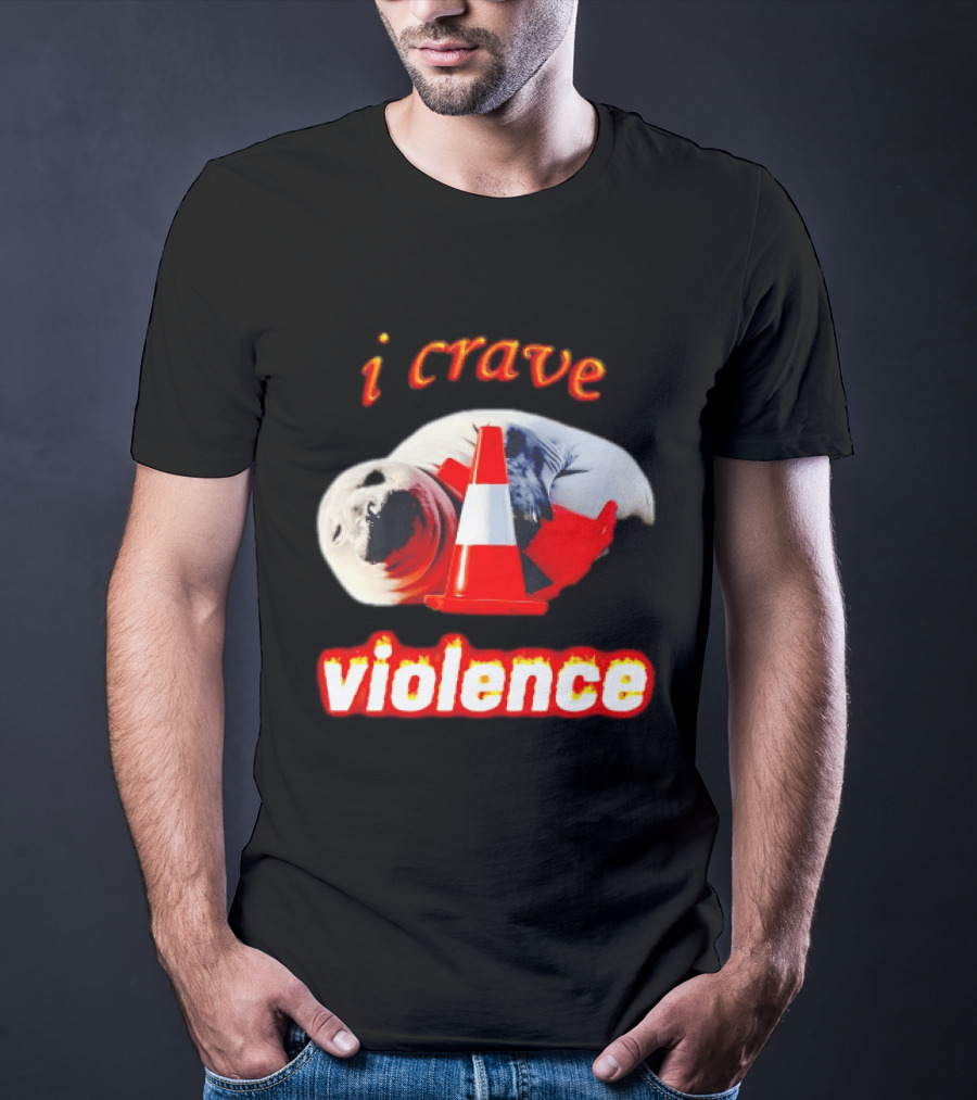 Seal With Traffic Cone I Crave Violence T-Shirt