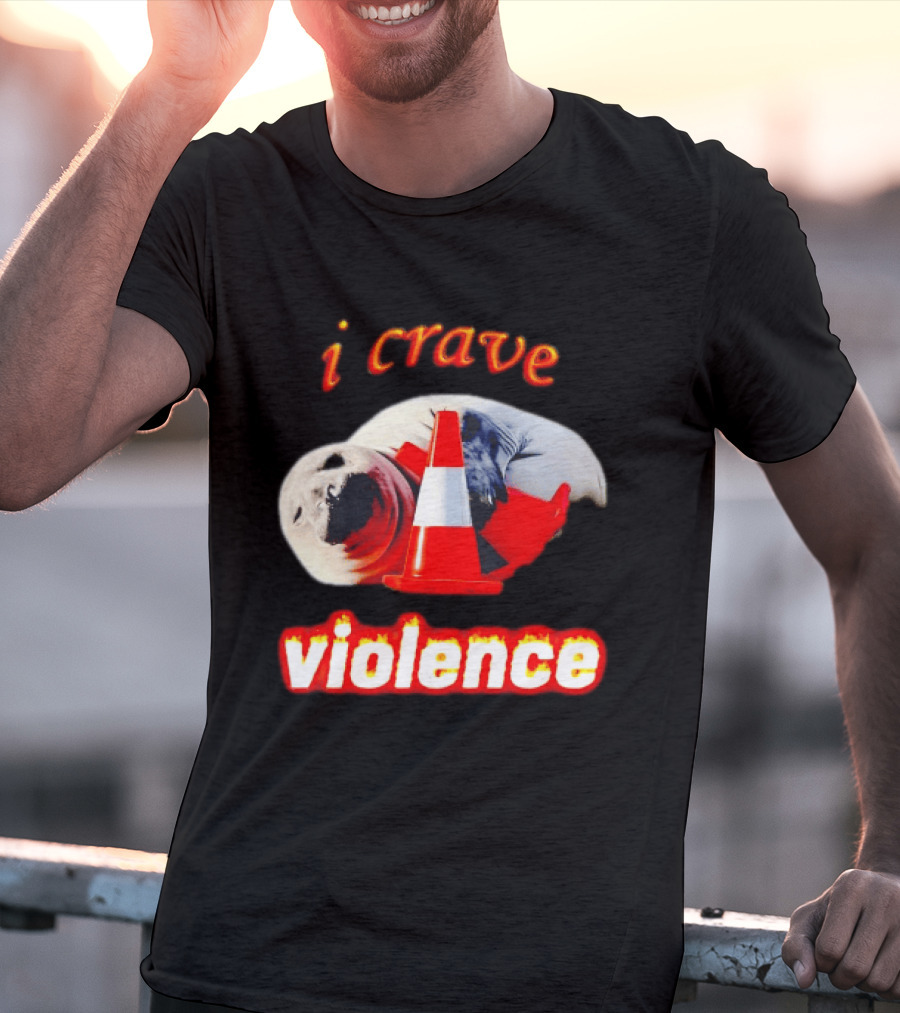 Seal With Traffic Cone I Crave Violence T-Shirt