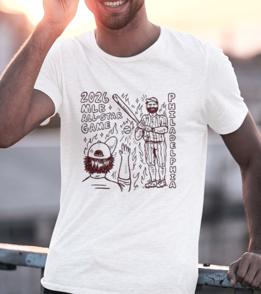 2026 MLB All Star Game Philadelphia Baseball Player Bat Cartoon T-Shirt