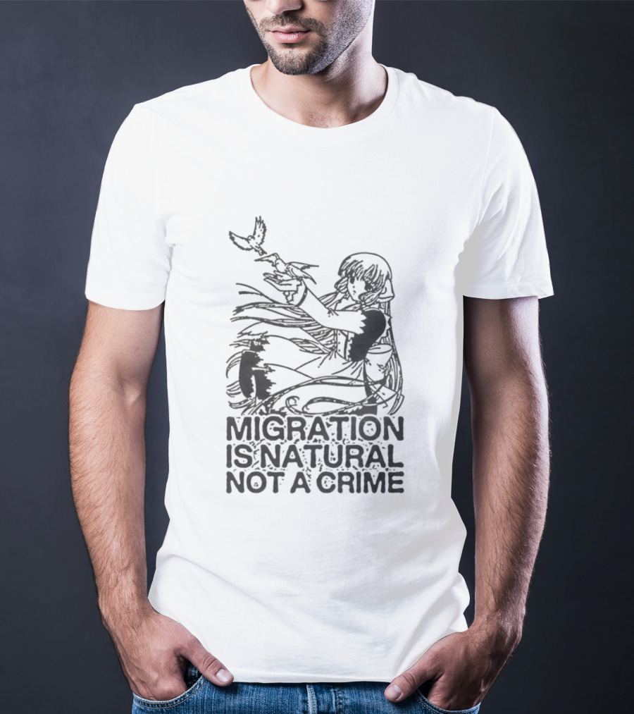 Anime Girl Releasing Birds Migration Is Natural Not A Crime T-Shirt