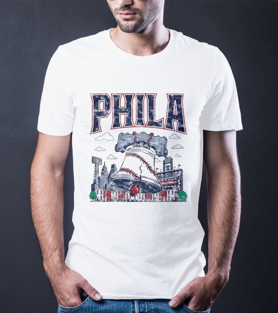 Phila Liberty Bell Baseball Fusion With Philly Sports Stadium Vintage Look T-Shirt
