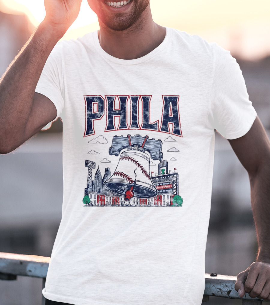 Phila Liberty Bell Baseball Fusion With Philly Sports Stadium Vintage Look T-Shirt