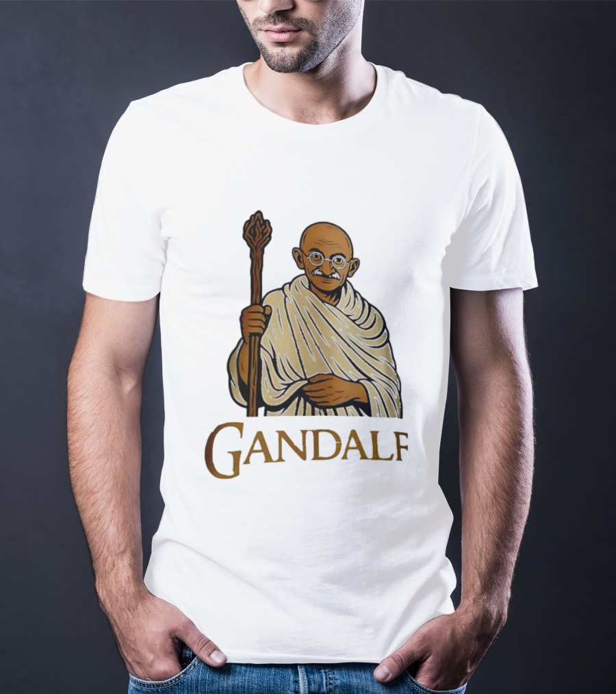 Mahatma Gandhi Gandalf Wizard Staff T-Shirt