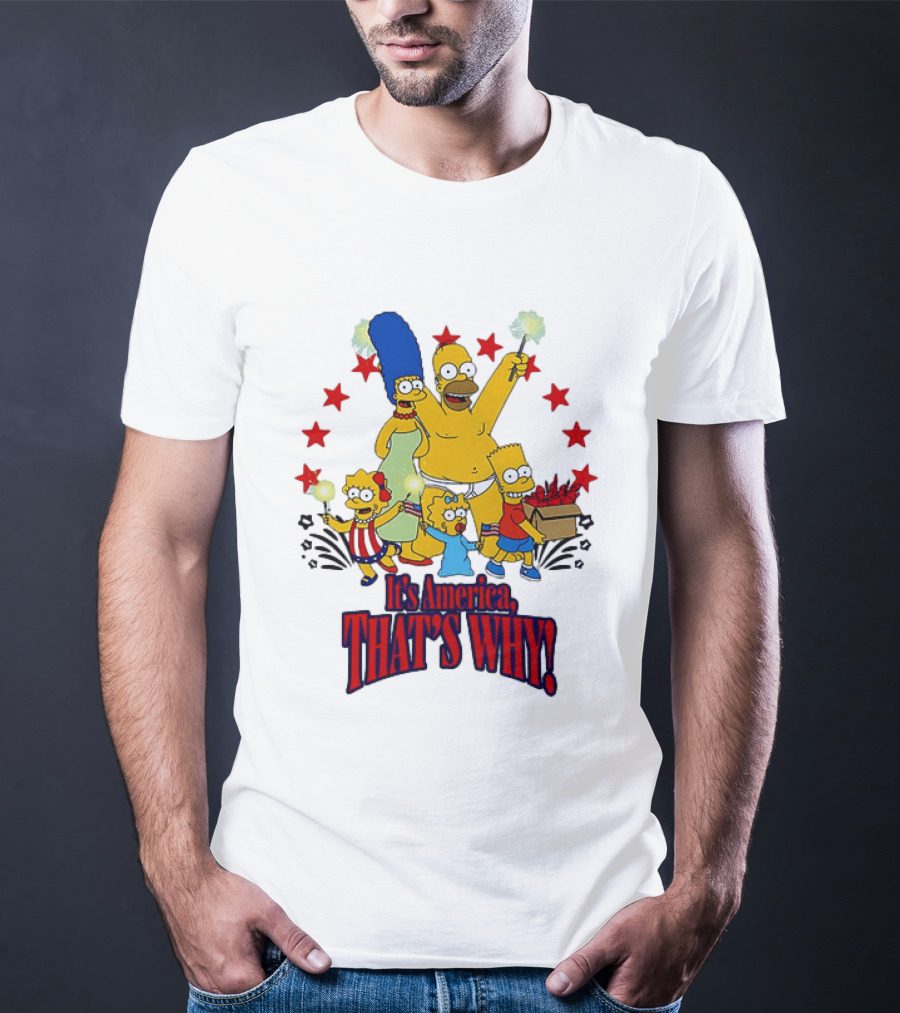 Simpsons Family It's America That's Why Fireworks Celebration Stars T-Shirt