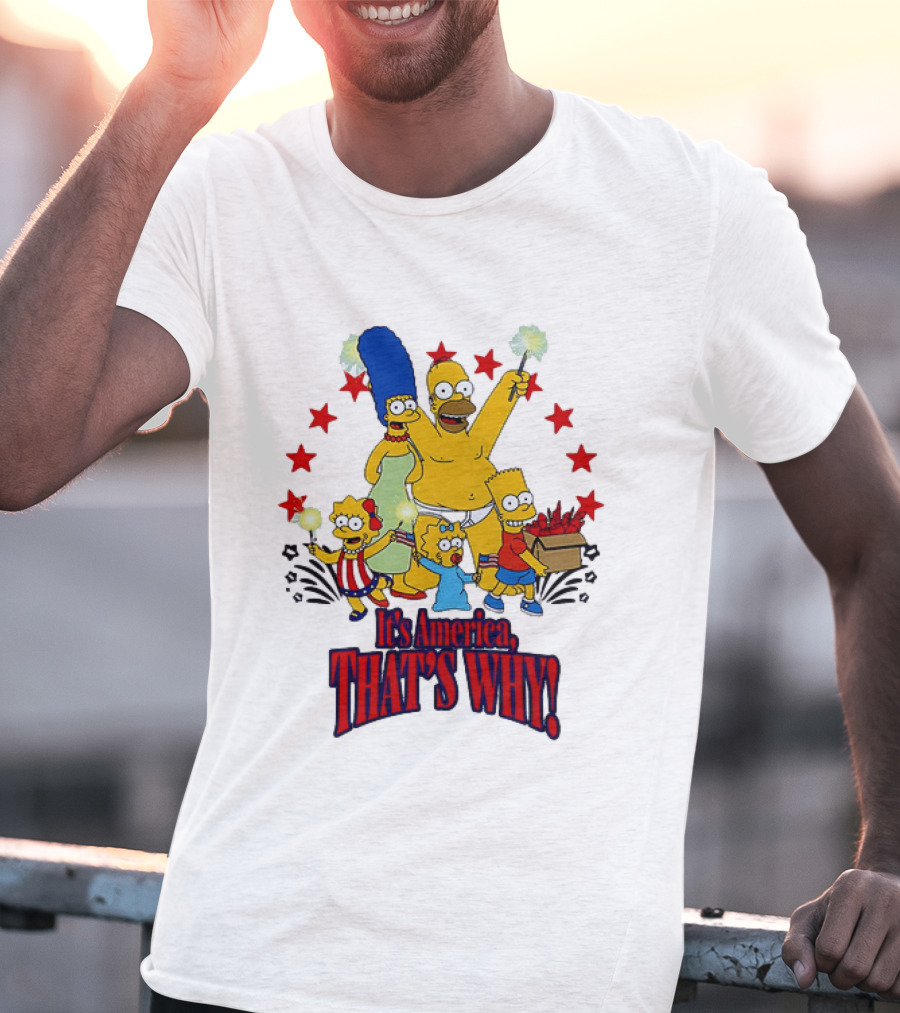 Simpsons Family It's America That's Why Fireworks Celebration Stars T-Shirt