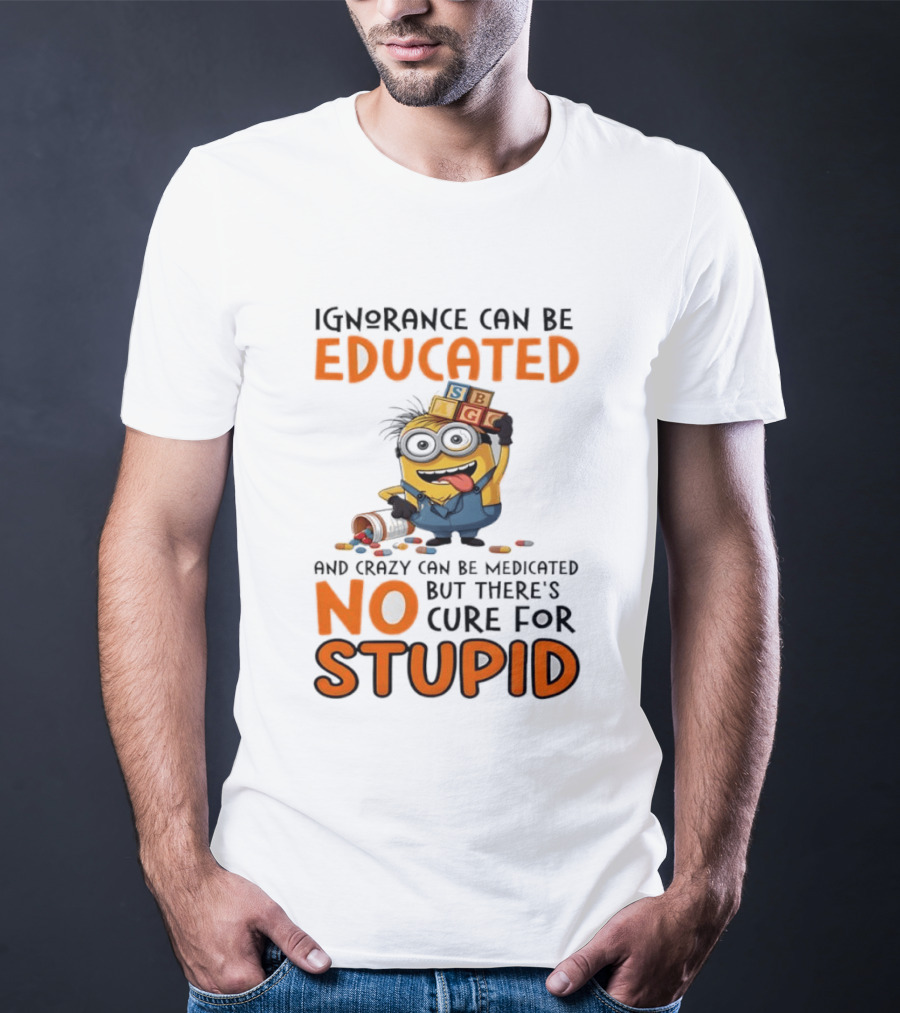 Minion Despicable Me Ignorance Can Be Educated Crazy Medicated No Cure Stupid T-Shirt