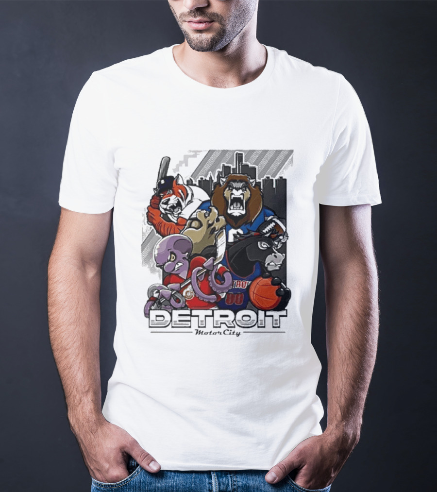 Motor City Detroit Tigers Lions Red Wings Pistons Athletic Sports Fan Gear T-Shirt