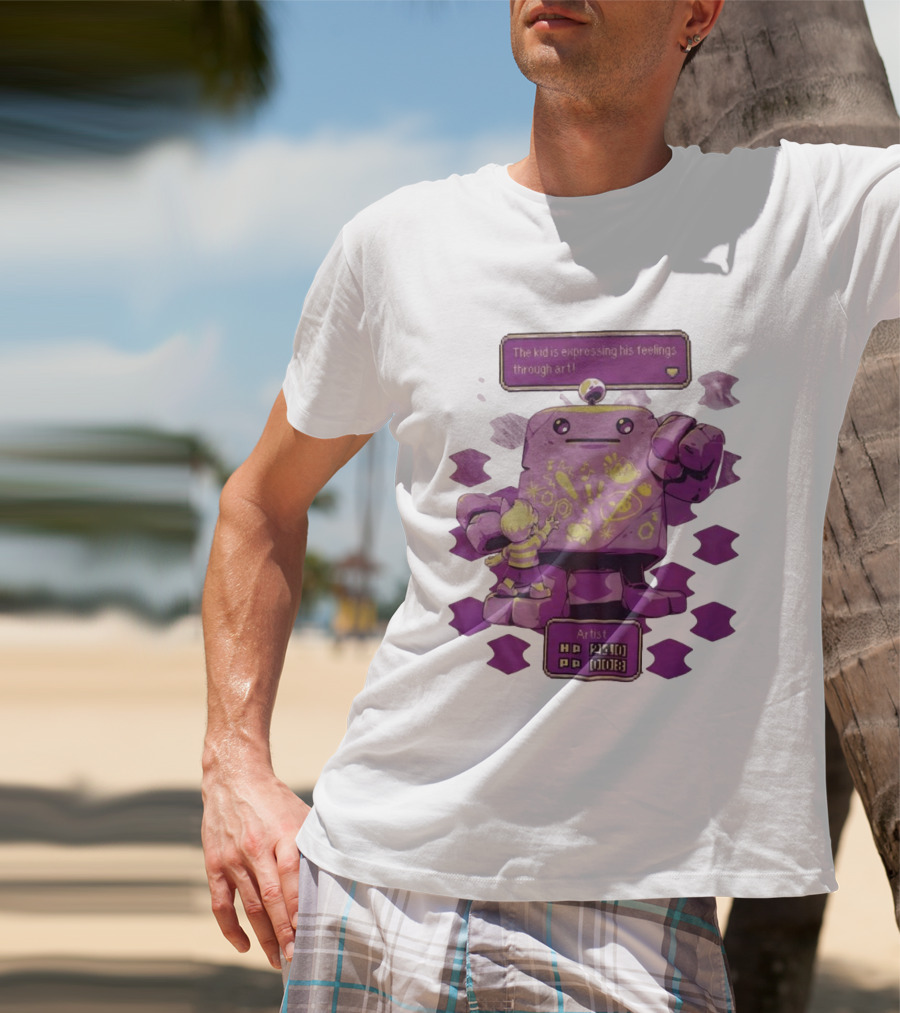 The Kid Is Expressing His Feelings Through Art With Purple Robot T-Shirt