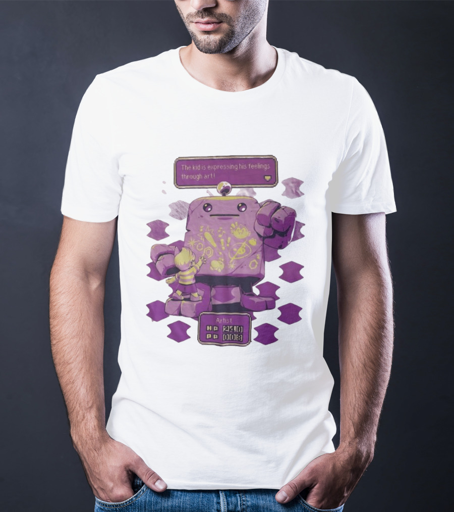The Kid Is Expressing His Feelings Through Art With Purple Robot T-Shirt