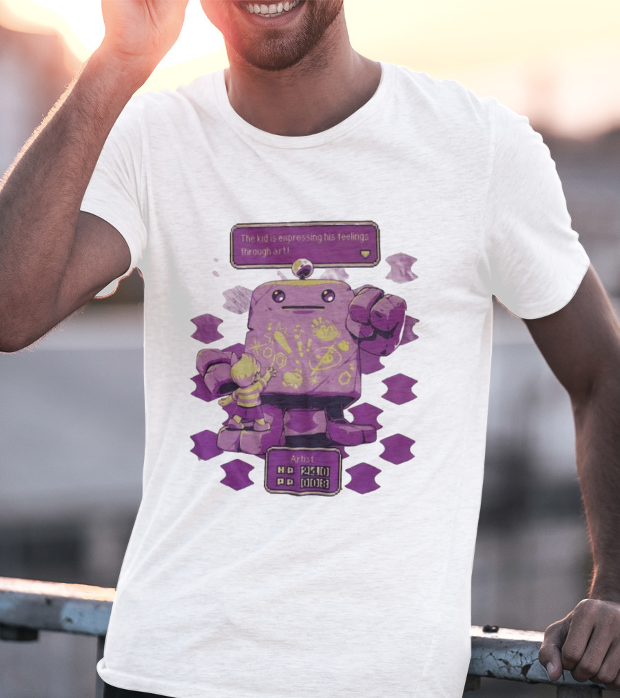 The Kid Is Expressing His Feelings Through Art With Purple Robot T-Shirt