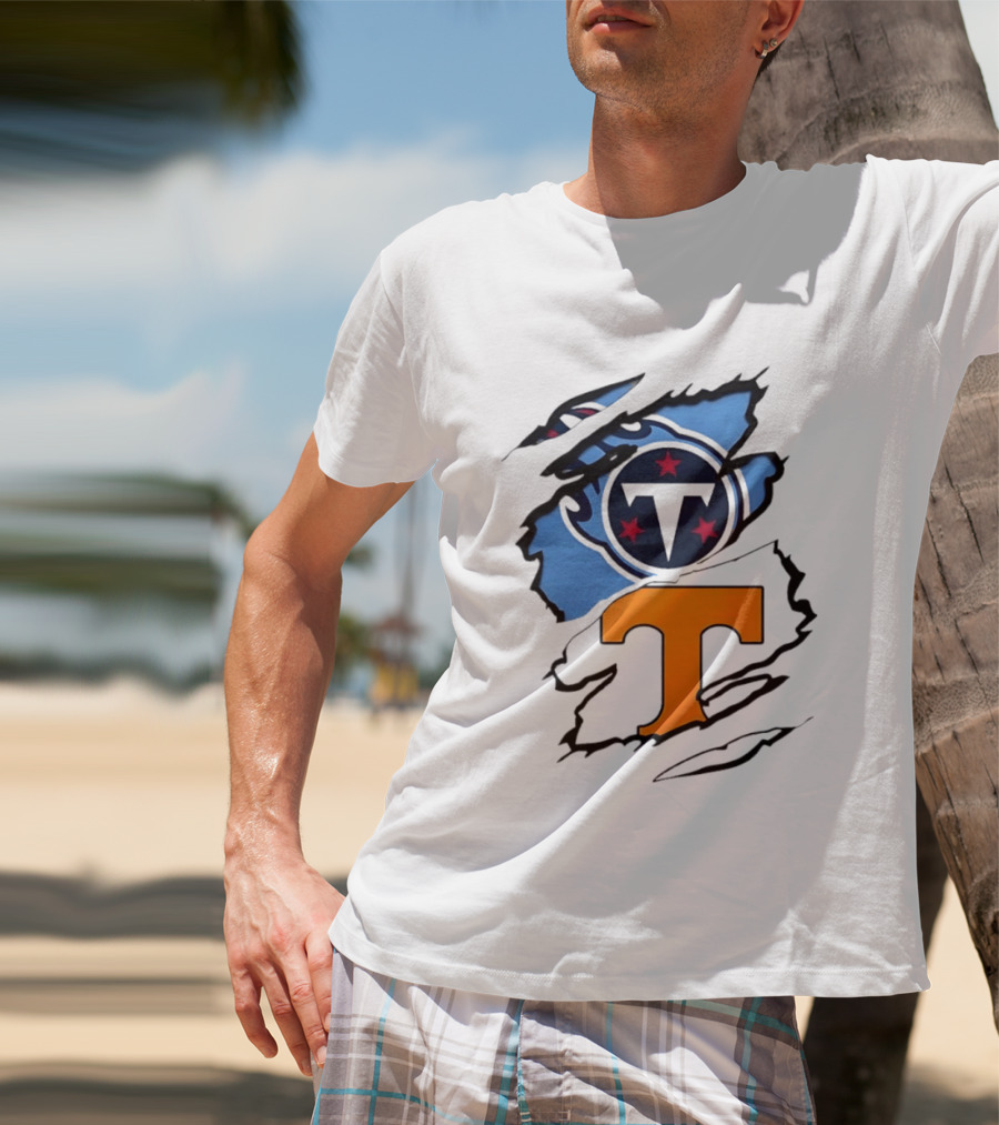 TN State Pride Torn Tennessee Titans Volunteers T-Shirt