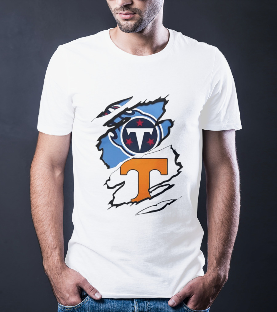 TN State Pride Torn Tennessee Titans Volunteers T-Shirt