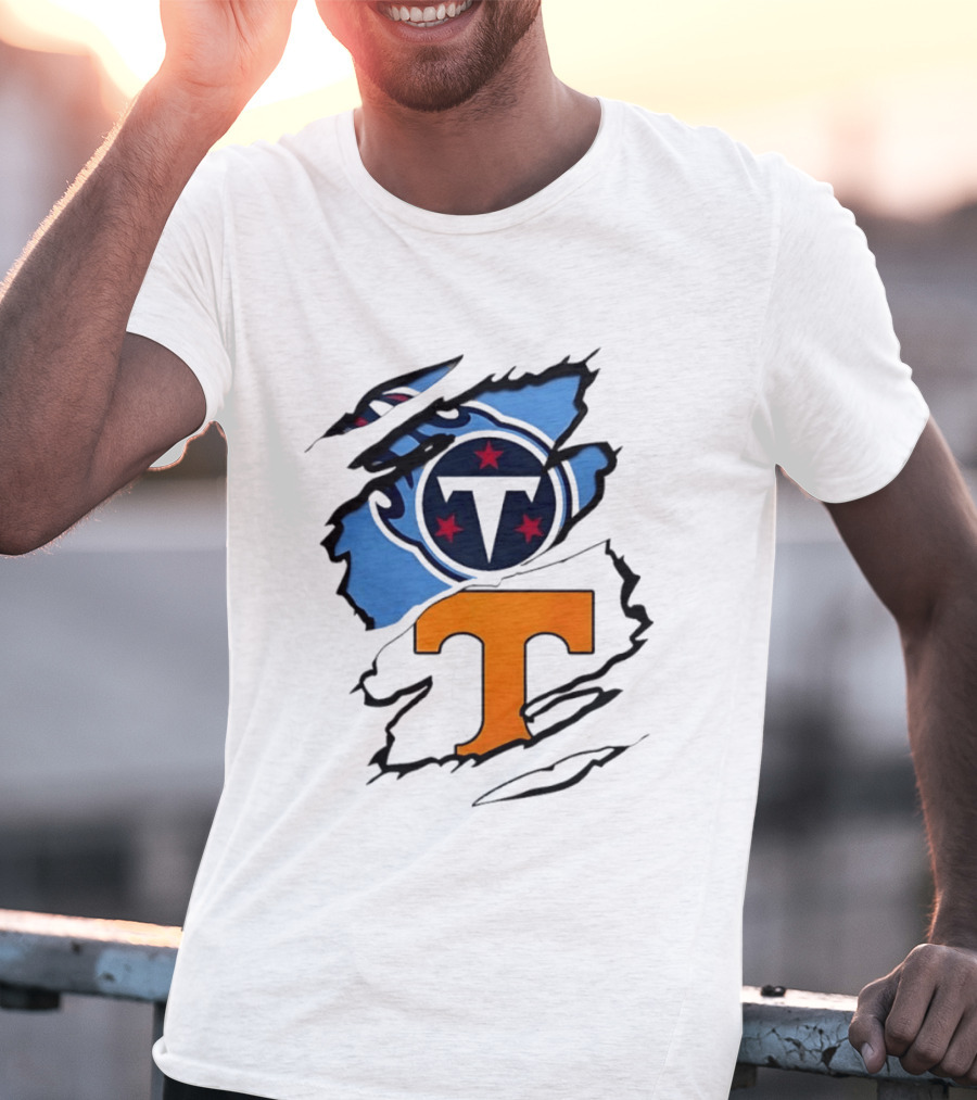 TN State Pride Torn Tennessee Titans Volunteers T-Shirt