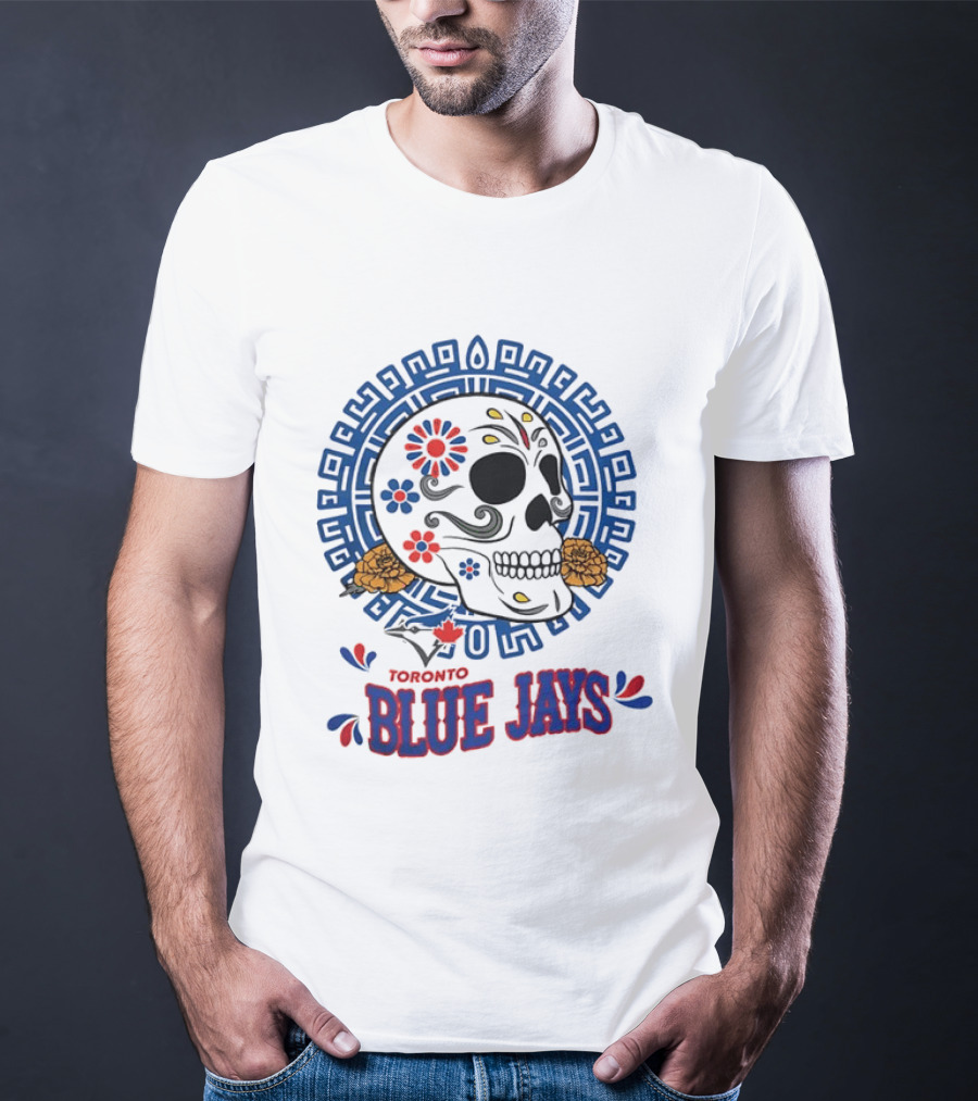 Toronto Blue Jays Dia De Los Muertos Sugar Skull Floral Motif T-Shirt