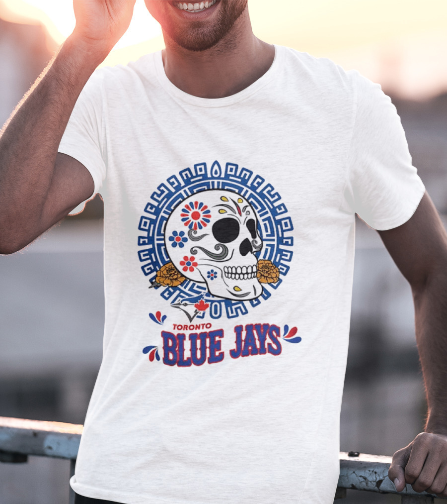 Toronto Blue Jays Dia De Los Muertos Sugar Skull Floral Motif T-Shirt