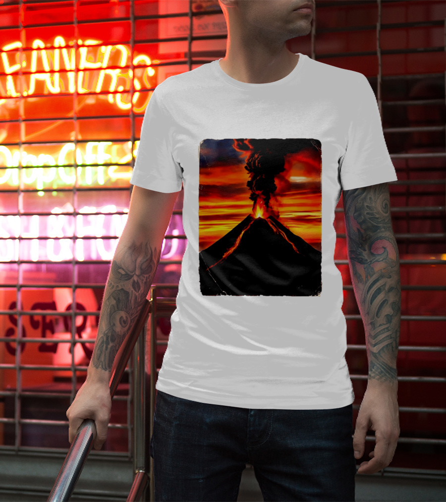 Volcanic Eruption Sunset Landscape Volcano Erupting At Dusk T-Shirt