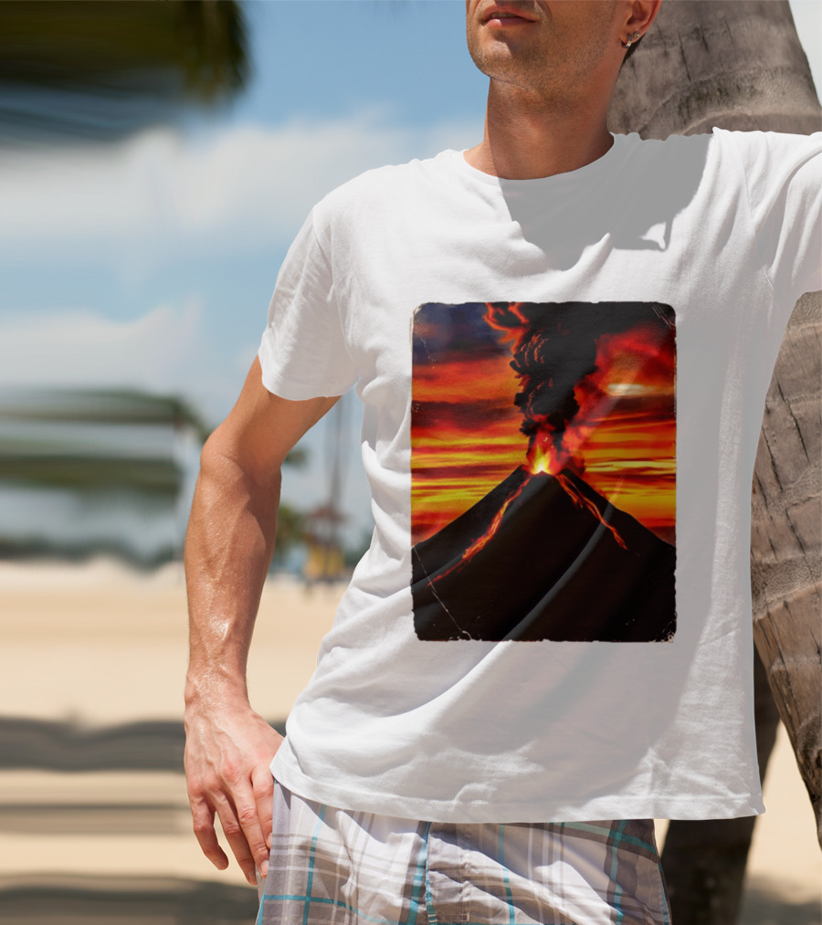 Volcanic Eruption Sunset Landscape Volcano Erupting At Dusk T-Shirt