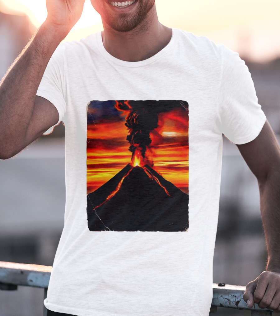 Volcanic Eruption Sunset Landscape Volcano Erupting At Dusk T-Shirt